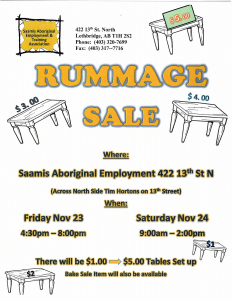 RUMMAGE SALE @ Saamis Aboriginal Employment