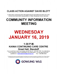 COMMUNITY INFORMATION MEETING - CLASS ACTION AGAINST DAVID BLOTT @ KAINAI CONTINUING CARE CENTRE Great Hall