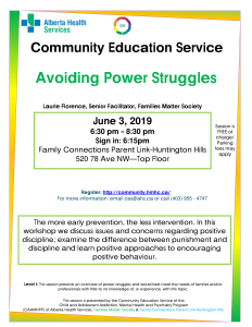 Community Education Service presents Avoiding Power Struggles @ Family Connections Parent Link- Huntington Hills