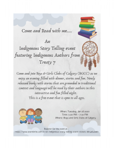 An Indigenous Storytelling event featuring Indigenous Authors from Treaty 7 @ Boys & Girls Clubs of Calgary
