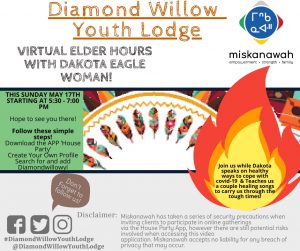 Virtual Elder Hours with Dakota Eagle Woman! @ Diamond Willow Youth Lodge - Zoom Meeting